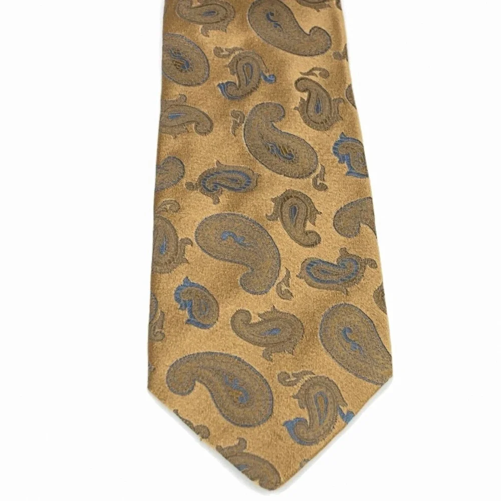 Altea Milano Light Copper Brown Blue Paisley 100% Silk Necktie Hand Made Italy
